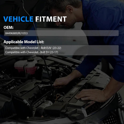 Technician checking vehicle compatibility for HVAC Blower Motor Resistor 84496889 OEM Ru1053 for Chevrolet Bolt EV/EUV 2017-2023.
