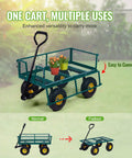 Heavy Duty Garden Cart 400 Lb Utility Wagon With Removable Mesh Sides And Flatbed Conversion Powder Coated Steel Bed
