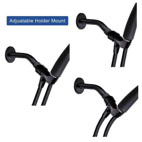 Adjustable Shower Arm Bracket With 360 Degree Swivel Ball Joint For Handheld Shower Head Holder Tool Free Install No Fuss Setup Easy Mount 1/2 Inch Inlet To 1/2 Inch Outlet Durable black ABS wall mount with handheld shower head