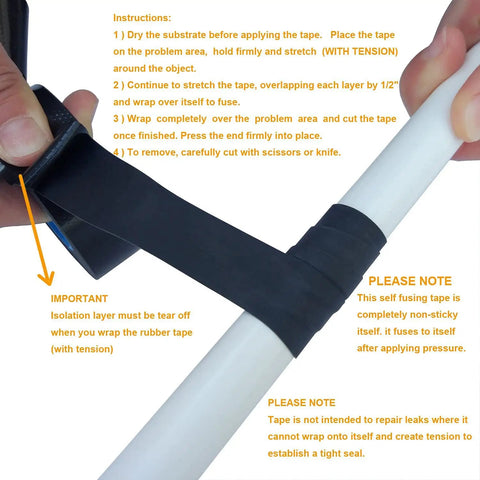 Using Six Pack Self Fusing Rubber Tape For Electric Cable Splicing And Pipe Water Leak Repair 1 Inch By 10 Feet 6 Rolls on pipe
