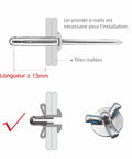 50 Pcs Tri Fold Aluminum Blind Rivets Set Tri Grip Exploding Bulb Style Pop Rivets For Auto Body And Soft Or Plastic Materials All Black Three Sixteenth Inch By Forty Five Sixty Fourth Inch Large Head Five Eighth Inch shown in side view, illustrating usage and required length.