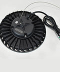 Ridiculously Bright 150W LED High Bay Light With 21000 Lumens 5000K Waterproof UFO Fixture For Warehouse Garage Shop And Factory 110 To 277V US Plug 5 Ft Cable Two Pack, seen from top view showing black circular design