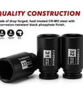 1/2 Inch Drive Deep Impact Socket Set, 9 Piece Metric Range 29mm Through 38mm, 6 Point Axle Nut Sockets, CR-MO Drop Forged