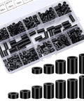 260 Piece Nylon Spacer Kit For Electrical Outlets And Switches M3 And M4 Round Spacers Heavy Duty Durable Screw Sleeves For Screws Bolts Receptacles And DIY Projects Insulated Protective Components, black nylon spacers in organizer