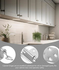 White Nickel Satin Self Closing Cabinet Hinges Set 16 Pieces With Soft Close Dampers displayed in modern kitchen cabinets