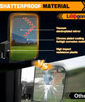 LED Turn Signal Side Mirrors for Golf Carts with 7x5 Inch Glass, featuring shatterproof material comparison.