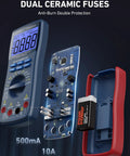 Internal view of Digital Multimeter And Analyzer With TRMS 6000 Counts Auto Ranging Pro Grade showing dual ceramic fuses