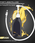 Marine Lower Unit Gear Oil Pump Kit with bottle attached, showing hose and adapter for fluid transfer, steady and mess-free.