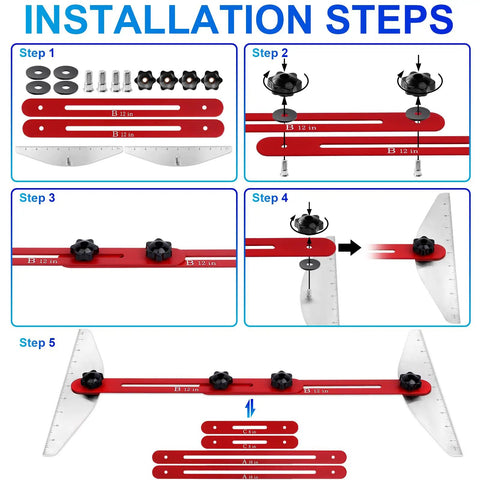 Fo Sho Spot On Stair Tread Template Tool Heavy Duty Aluminum Step Layout Jig For Risers And Treads, installation steps with parts diagram.