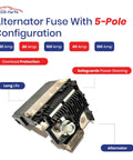 Fusible Fuse Link And Positive Battery Terminal Kit For Nissan Altima 07 13 Maxima 09 14 Murano 09 14 Teana 08 12 250 Amp Main Alternator Fuse Plug And Play Replacement Direct Fit Heavy Duty Electrical Harness Upgrade, 5-pole configuration alternator fuse shown