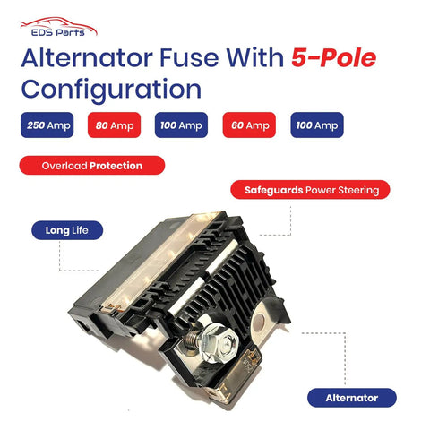 Fusible Fuse Link And Positive Battery Terminal Kit For Nissan Altima 07 13 Maxima 09 14 Murano 09 14 Teana 08 12 250 Amp Main Alternator Fuse Plug And Play Replacement Direct Fit Heavy Duty Electrical Harness Upgrade, 5-pole configuration alternator fuse shown
