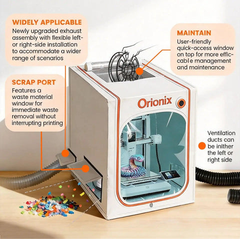 Resin Printer Enclosure With Ventilation And LED Lighting Stable Temperature Protective Cover Fireproof Dustproof Tent For No Fuss Quick Setup And Safe Printing Compatible With Kobra X And Other Popular Resin Printers showing ventilation ducts.
