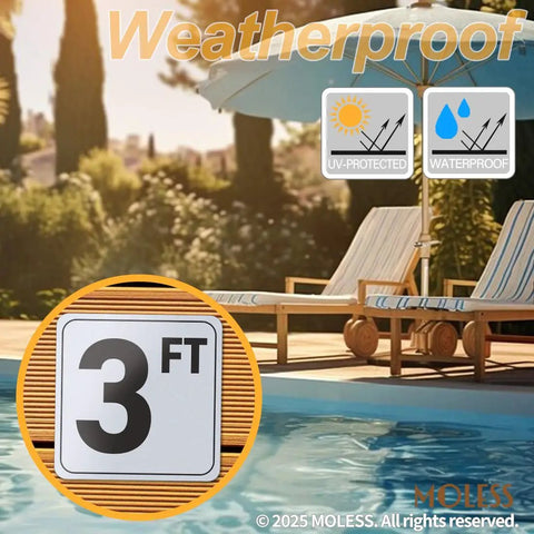 3Ft Pool Depth Marker Stickers 6x6 Inch Anti Slip Vinyl Signs For Pool Safety Adhesive Depth Markers For Decks Durable Waterproof Labels 1 Pack Skid Resistant Surface For Wet Pool Decks outdoor view