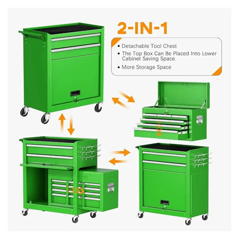 Rolling Tool Chest With 8 Drawers And 2-In-1 Detachable Tool Chests Workhorse Portable Heavy-Duty Steel Cabinet With Lockable Wheels And Smooth Sliding Drawers Ideal For Garage Shop Or Warehouse Organization And Easy Transport, green steel rolling chest