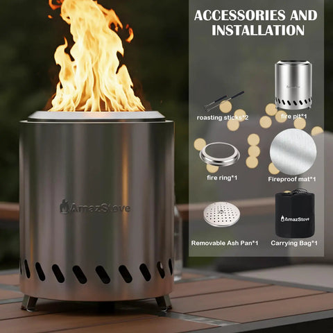 Tabletop Fire Pit For Outdoors Low Smoke Camping Stove For Safe Burning Pellets Or Wood 9.7 By 7.1 Inch With Travel Bag Included Silver Finish Great For Backyard Or Camp Trips