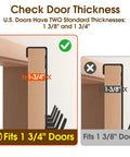 Over The Door Coat Rack And Hooks Heavy Duty Organizer For Winter Gear Fits Doors Up To One And Three Quarter Inches No Drill Easy Install Black L7U showing door thickness compatibility.