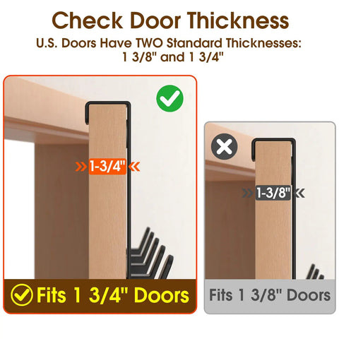 Over The Door Coat Rack And Hooks Heavy Duty Organizer For Winter Gear Fits Doors Up To One And Three Quarter Inches No Drill Easy Install Black L7U showing door thickness compatibility.