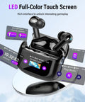 Bluetooth 5.4 Earbuds With Active Noise Canceling And ENC For Quiet Commutes, IPX7 Water Resistance, displayed with LED touchscreen