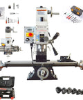 Precision Benchtop Drill And Mill Machine Featuring R8 Spindle Taper And 1.5HP Brushless Motor with attachments and tools.