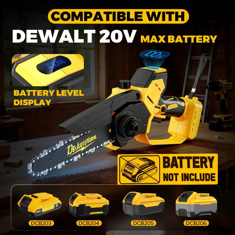 Cordless Mini Chainsaw Compatible With 20V Max Batteries, featuring brushless handheld design and automatic oiler.