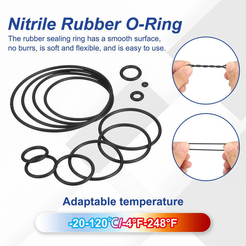 50 Pack Nitrile Rubber O Rings 6mm OD 3mm ID 1.5mm Wide Buna N Seals For Car Auto Plumbing Faucets Gas And Air Lines Waterproof Oil Resistant Replacement Gaskets shown stretched