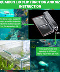 Built Different Acrylic Fish Tank Lid Clips Six Pack Crystal Clear Rimless Aquarium Cover Brackets for 5 to 6 Millimeter Glass close-up on clip function with size instruction.