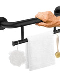 Rock Solid Oil Rubbed Black Grab Bar With Towel Holder For Bathtub And Shower Durable 304 Stainless Steel Heavy Duty safety rail with hand gripping.