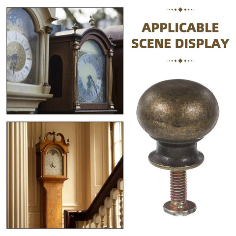 Stylish European Retro Clock Door Knobs In Antique Bronze Tone With Screws Perfect For Vintage Cabinet Hardware And Repair Projects That Give Your Space Serious Old World Charm And Sophistication. antique bronze round cabinet knob with screw, shown with vintage clock cabinet scenes