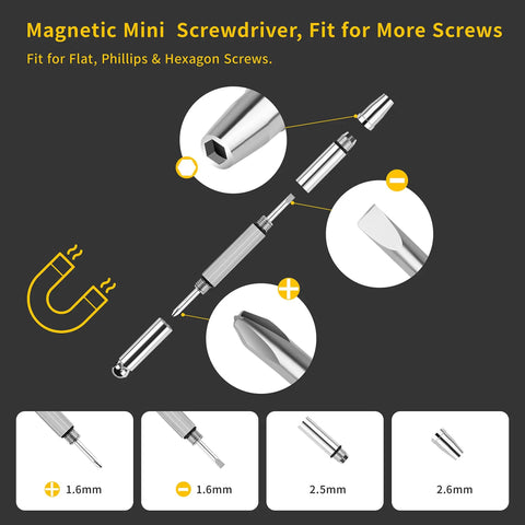 Magnetic Mini Screwdriver in silver, fits various screws for Top Tier Eyeglass Repair Kit Including 24 Pairs Of Replaceable Nose Pads.