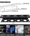 Diagram of Magnetic Power Tool Organizer Rack For Cordless Drills And Screwdrivers With 4 Stainless Steel Cups Heavy Duty Metal Storage Rack