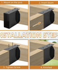 Installation steps for Heavy Duty Pergola Rafter Bracket Set Four Pack 2x4 Post Top Wall Mount Brackets for wood beams.