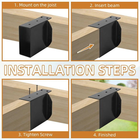 Heavy Duty Pergola Rafter Bracket Kit For 2x4 Beams, Wall Mount Post Top Brackets, DIY Connectors For Wood Posts, Deck Railing And Beam Support, 8 Pack, Weather Resistant Carbon Steel