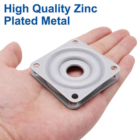 Smooth As Butter 3 Pack 2 Inch Lazy Susan Turntable Heavy Duty Silver Zinc Alloy Rotating Tray in hand, showing high-quality metal design.