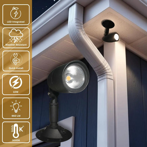 LED Outdoor Flood Light 10W Hardwired Spotlight, Waterproof Security Light for Yard, Patio and Landscape, 3000K Warm White