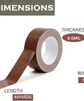 Heavy Duty Duct Tape 1 Inch By 44 Yards, Yellow, Multi Purpose No Residue Waterproof Tape For Repairs, Packaging, Bundling, Sealing, And Industrial Use, Tear By Hand, Great For Home, Workshop, And On The Job. Brown roll showing 1 in width, 44 yards length, 8.5 mil thickness.