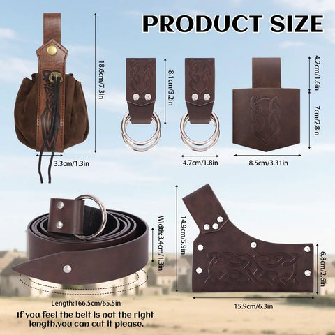 Totally All In One Medieval Renaissance Sword Belt Set For Pirate Costumes And Larp Gear With sizes in centimeters and inches