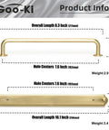 7.56 Inch Cabinet Handles In Brushed Brass, Sleek Dope Solid Zinc Alloy Drawer Pulls With Backplate And Spacer, dimensions displayed