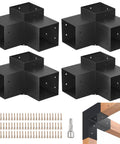 4-Pack 6x6 Inch Wood Pergola Brackets, 3-Way Right Angle Corner Brackets, Powder Coated Pergola Hardware For Lumber Builds