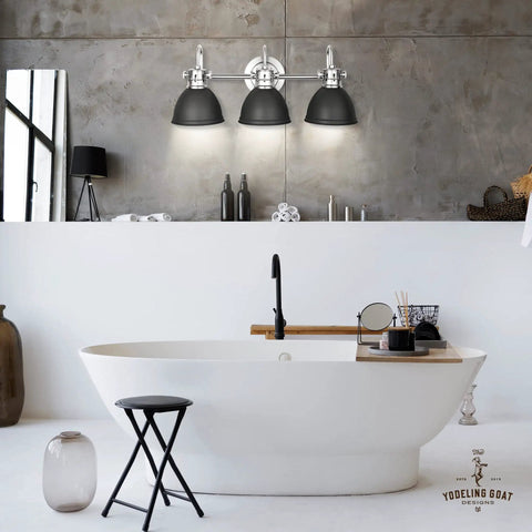 Black Vanity Light With Three Fixtures For Farmhouse Bathroom Over Mirror Rustic Vintage Style Wall Lights In Black Brushed Nickel Finish