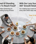 360 Degree Lazy Susan For Dining Table With Tempered Glass Round Top, family enjoying easy reach during dinner at round table