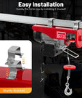 110 Volt Electric Hoist 220lbs Capacity With Remote Control And Wired Operation showing sturdy metal bracket and motor design for easy installation.