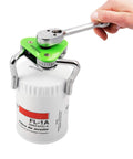 Tool in use: Adjustable Three Jaw Oil Filter Wrench Fits Spin On Filters From Two And A Half to Four And A Half Inches