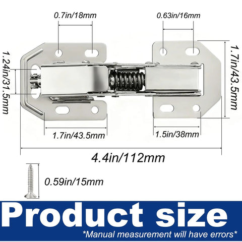 8 Piece Soft Close Cabinet Hinges Surface Mount Kitchen Cupboard Door Hardware Includes Mounting Screws dimensions and details.
