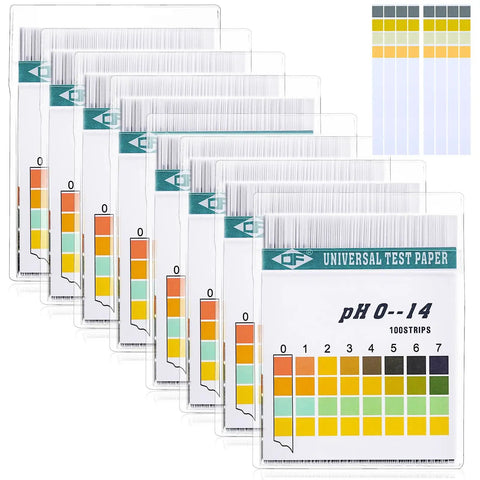 0-14 pH Test Strips Kit with Storage Case showing color scale for quick litmus readings in skincare, aquariums, and drinking water
