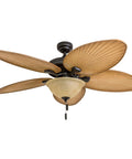 Palm Valley 52 Inch Tropical Ceiling Fan With Light For Indoors Or Outdoors Dual Mountable With Pull Chain Five Palm Leaf Blades