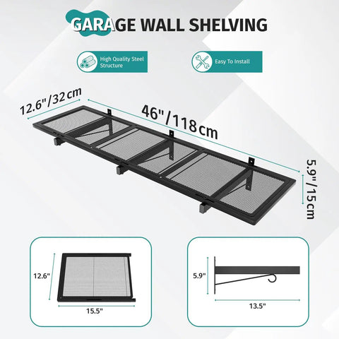 Wall Mounted Storage Shelf 46 Inch By 12.6 Inch Built Tough Heavy Duty Garage Organizer With 180 Lbs Capacity, Floating Rack