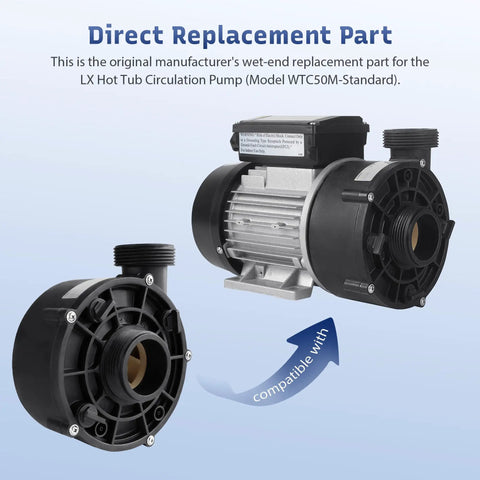 Heavy Duty Spa Hot Tub Circulation Pump Wet End Replacement Repairs LX Pump WTC50M Standard Models with motor and ports.