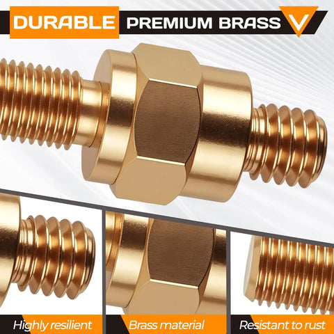 Brass Side Post To Top Post Battery Converter image showing durable brass terminal bolt with hex nut, 3/8-16 threads.