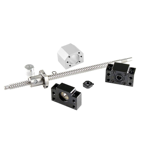 SFU1605 900mm Anti-Backlash Ballscrew Kit with BK12 BF12 Nut Housing DSG16H and RM1605 Coupler components displayed