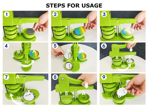 Steps for usage of Chill And Craft With This Legit 58Mm Button Maker Machine For Diy Pin Badge Creation with detailed visuals.